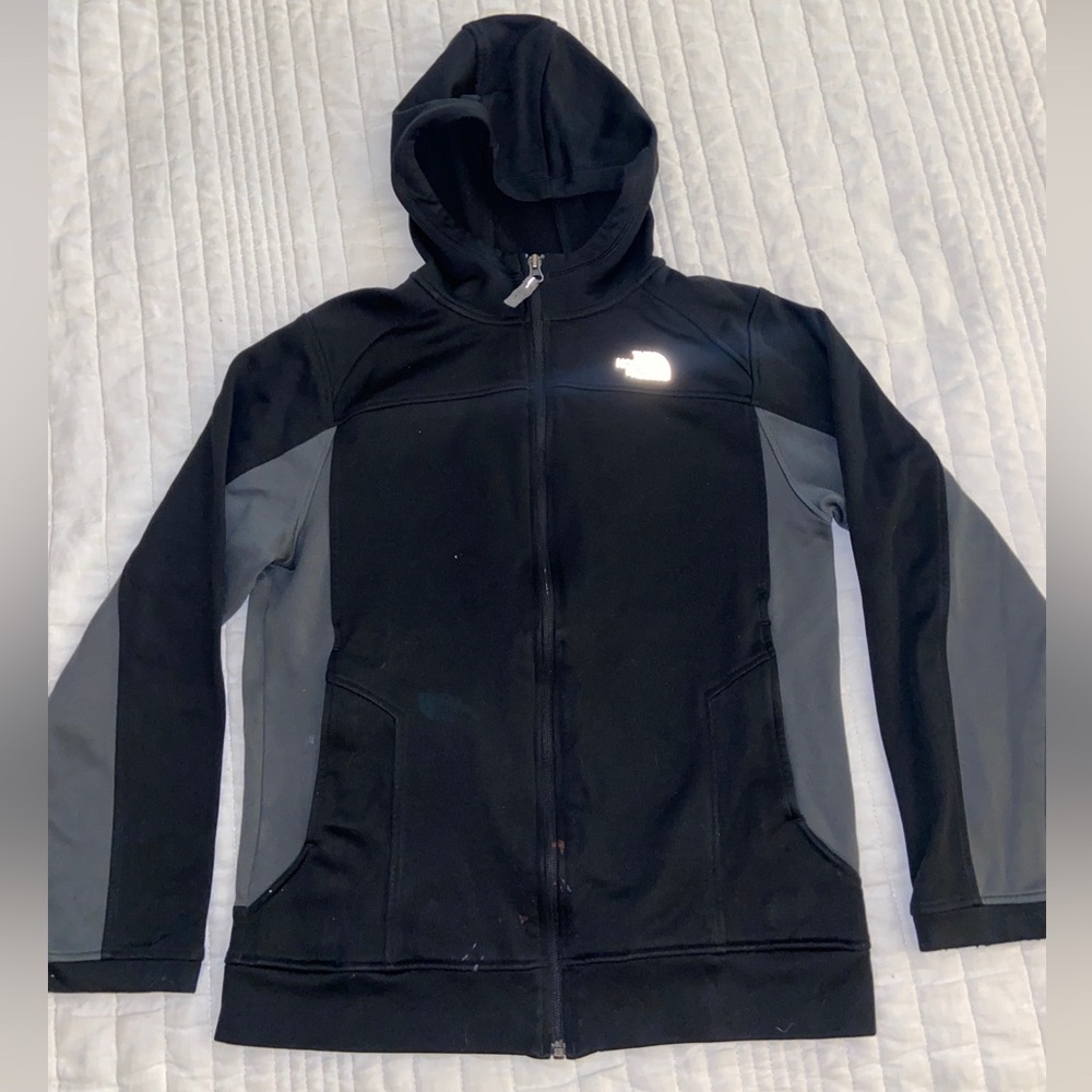 The North Face Hoodie Jacket Youth Large (14-16) Black Full Zip Fleece Hooded